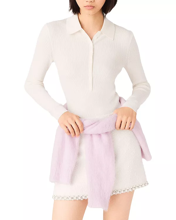 Ребристый поло-свитер Maje, белый
Ребристый поло-свитер Maje, белый