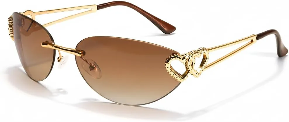 Винтажные солнцезащитные очки FancyPink без оправы с двойным сердцем для женщин - обтекаемая оправа, модные очки в стиле Y2K 2000-х годов, A02-gold Frame Tea Lenses
Винтажные солнцезащитные очки FancyPink без оправы с двойным сердцем для женщин - обтекаемая оправа, модные очки в стиле Y2K 2000-х годов, A02-gold Frame Tea Lenses