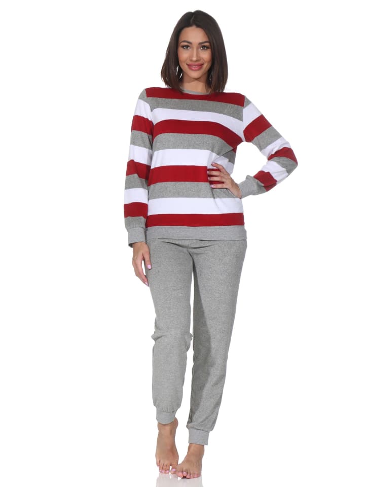 NORMANN Пижама из махровой ткани с длинными рукавами и манжетами, в полоску, красного цвета
NORMANN Пижама из махровой ткани с длинными рукавами и манжетами, в полоску, красного цвета