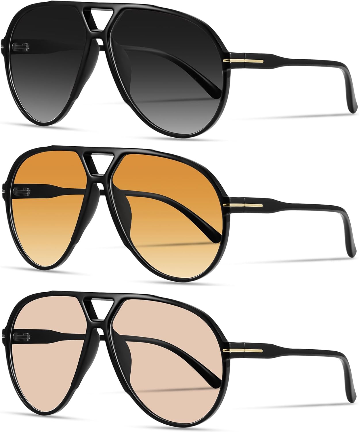 Большие ретро-солнцезащитные очки-авиаторы для женщин и мужчин. Классический винтажный стиль 70-х. Солнцезащитные очки в крупной оправе YMRFW, 3pack (Black/Gradient Gray+black/Gradient Orange+black/Champagner)
Большие ретро-солнцезащитные очки-авиаторы для женщин и мужчин. Классический винтажный стиль 70-х. Солнцезащитные очки в крупной оправе YMRFW, 3pack (Black/Gradient Gray+black/Gradient Orange+black/Champagner)