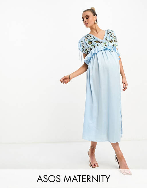 Бледно-голубое атласное платье миди с вышивкой и оборкой на талии ASOS DESIGN Maternity, Синий, Бледно-голубое атласное платье миди с вышивкой и оборкой на талии ASOS DESIGN Maternity
Бледно-голубое атласное платье миди с вышивкой и оборкой на талии ASOS DESIGN Maternity, Синий, Бледно-голубое атласное платье миди с вышивкой и оборкой на талии ASOS DESIGN Maternity