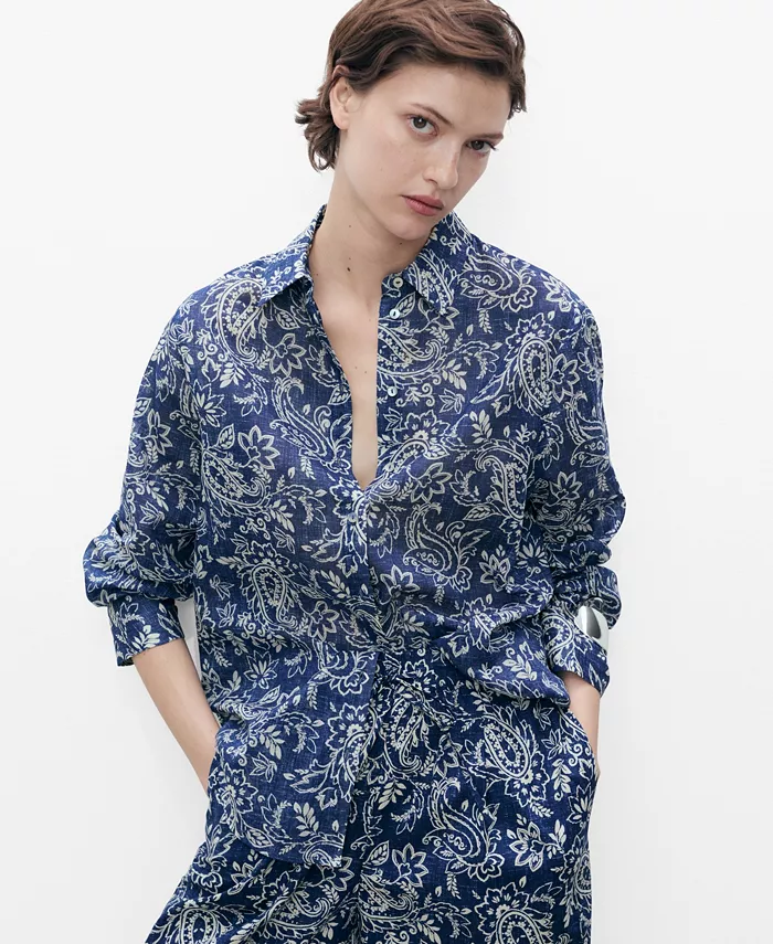 Женская хлопковая рубашка с принтом MANGO, синий
Женская хлопковая рубашка с принтом MANGO, синий