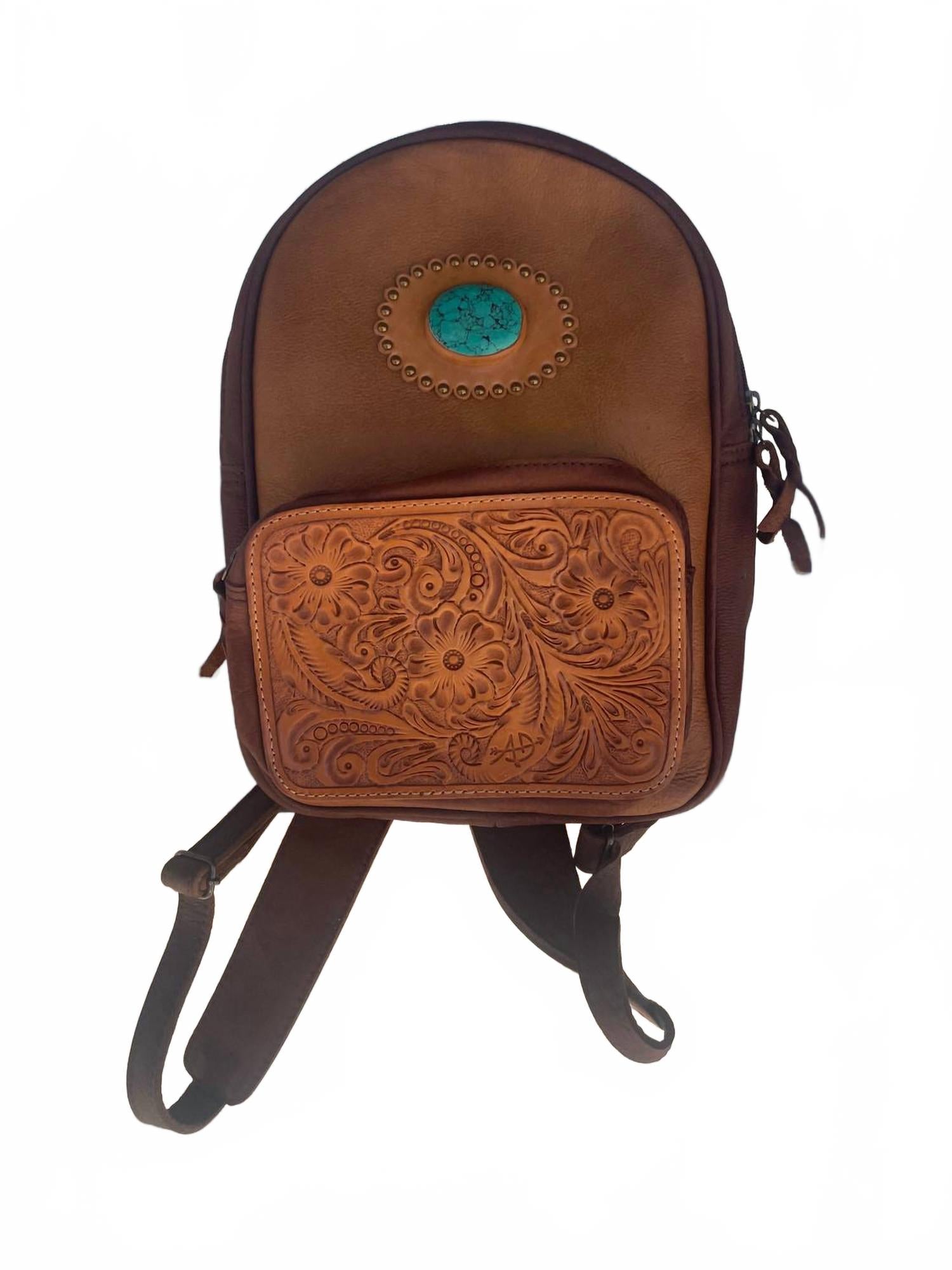 Женский маленький рюкзак из коричневой кожи с бирюзовым камнем American Darling
Женский маленький рюкзак из коричневой кожи с бирюзовым камнем American Darling