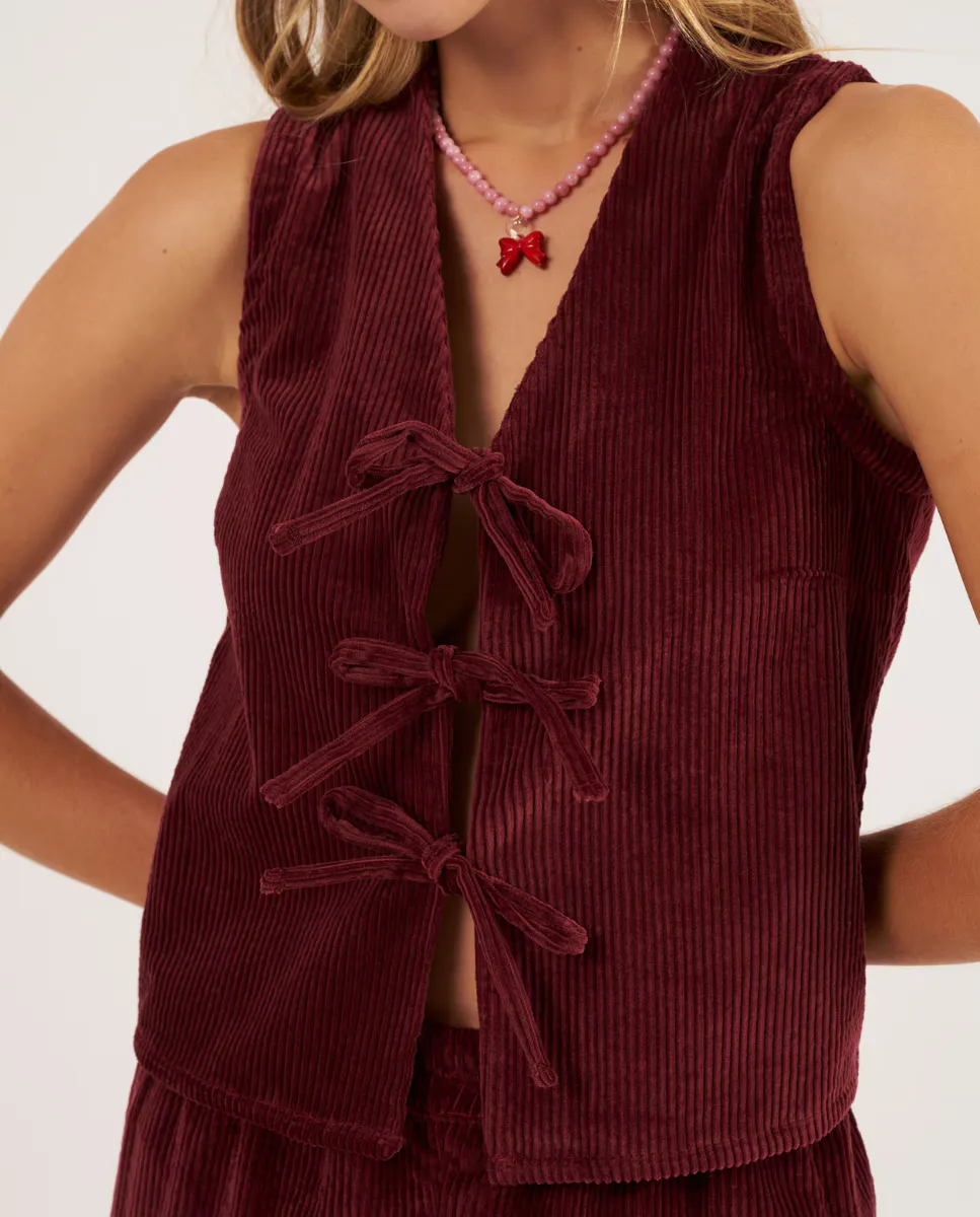 Женский вельветовый жилет с бантом Bohodot, бордовый
Женский вельветовый жилет с бантом Bohodot, бордовый