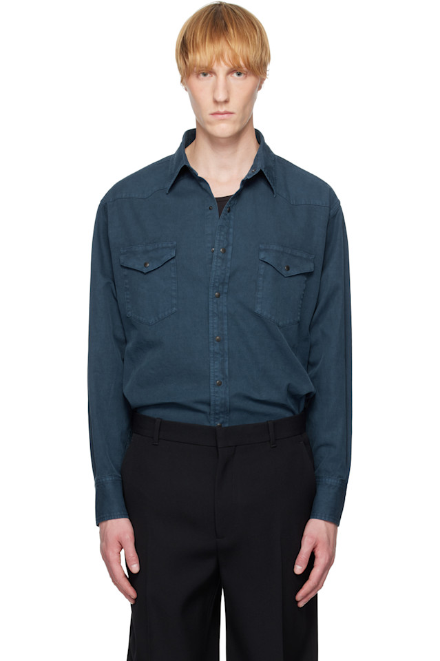 Рубашка в западном стиле из окрашенного габардина Finx Auralee, синий 
Рубашка в западном стиле из окрашенного габардина Finx Auralee, синий