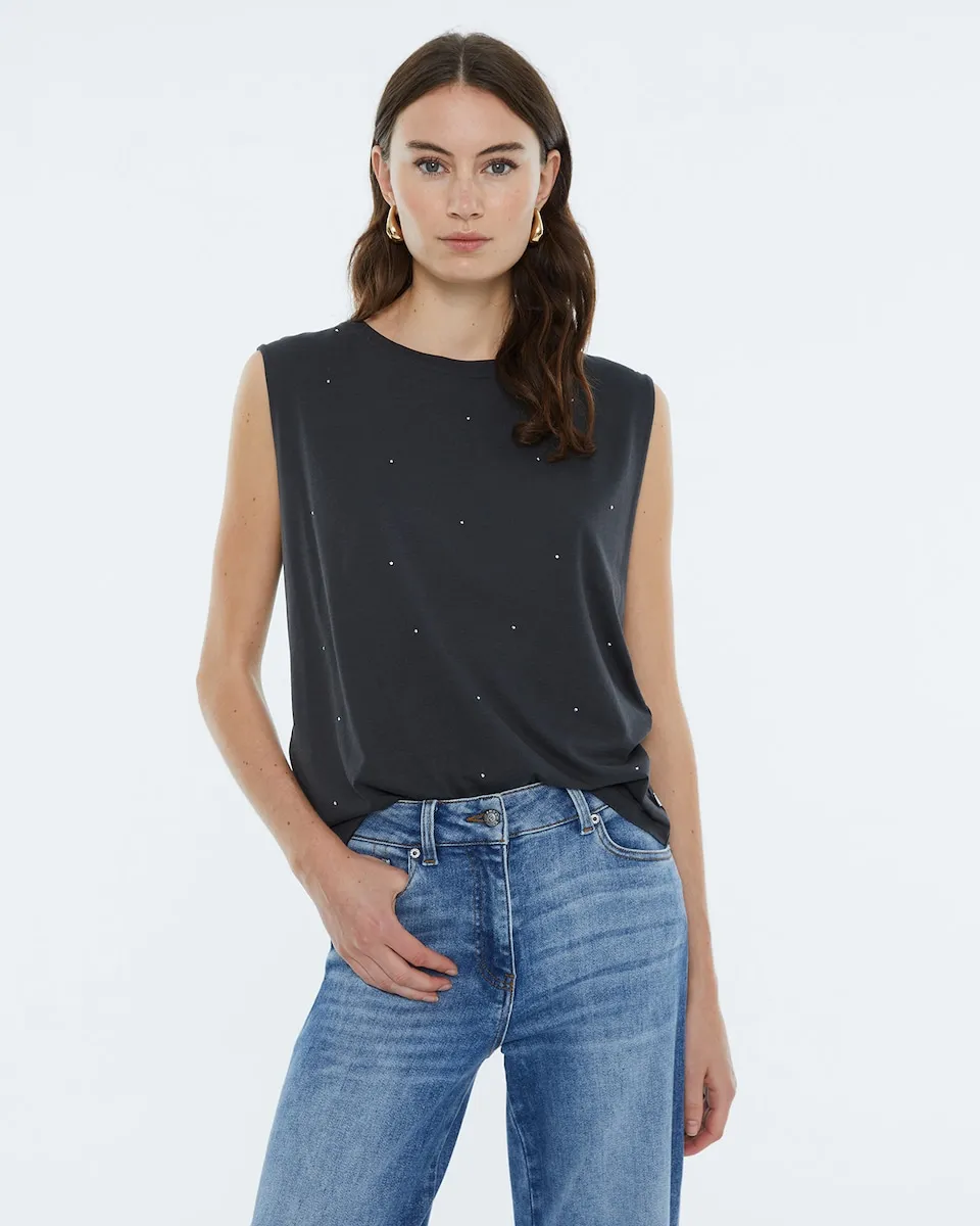 Женская футболка без рукавов с круглым вырезом и заклепками спереди Andam, темно-серый
Женская футболка без рукавов с круглым вырезом и заклепками спереди Andam, темно-серый