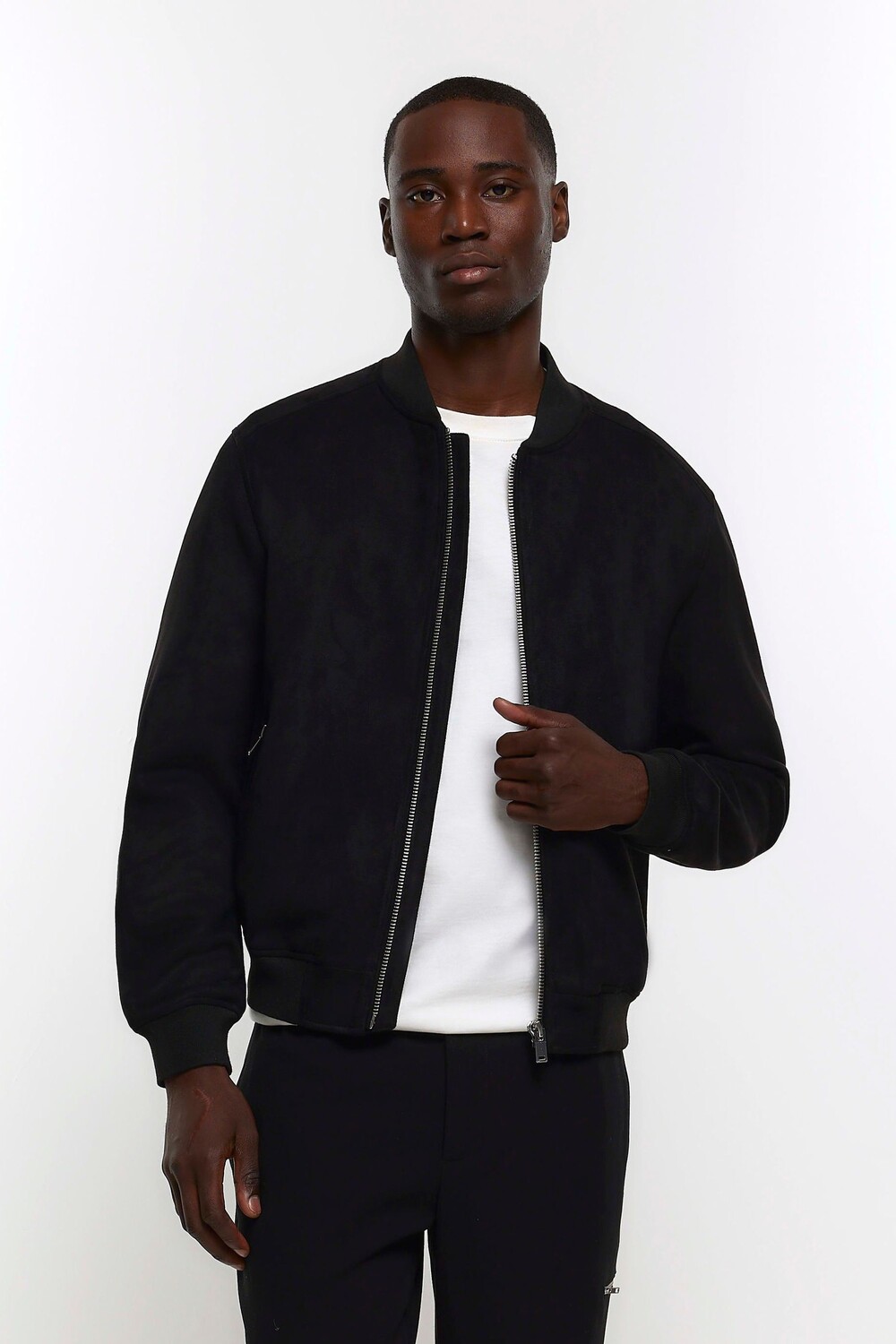 Бомбер из искусственной замши River Island, черный 
Бомбер из искусственной замши River Island, черный