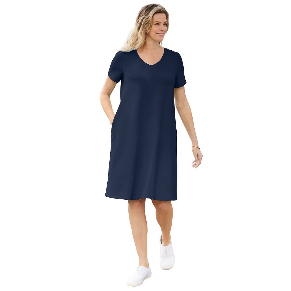 Женщина в женском идеальном платье-футболке больших размеров с короткими рукавами и v-образным вырезом Woman Within, темно-синий
Женщина в женском идеальном платье-футболке больших размеров с короткими рукавами и v-образным вырезом Woman Within, темно-синий
