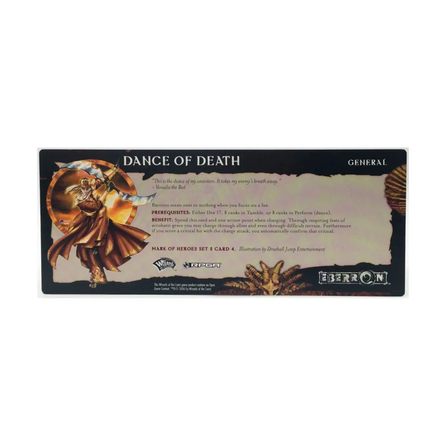 Набор 5 для ролевой игры «Знак героев» — карта 4 из 10, «Танец смерти», Eberron (d20)
Набор 5 для ролевой игры «Знак героев» — карта 4 из 10, «Танец смерти», Eberron (d20)