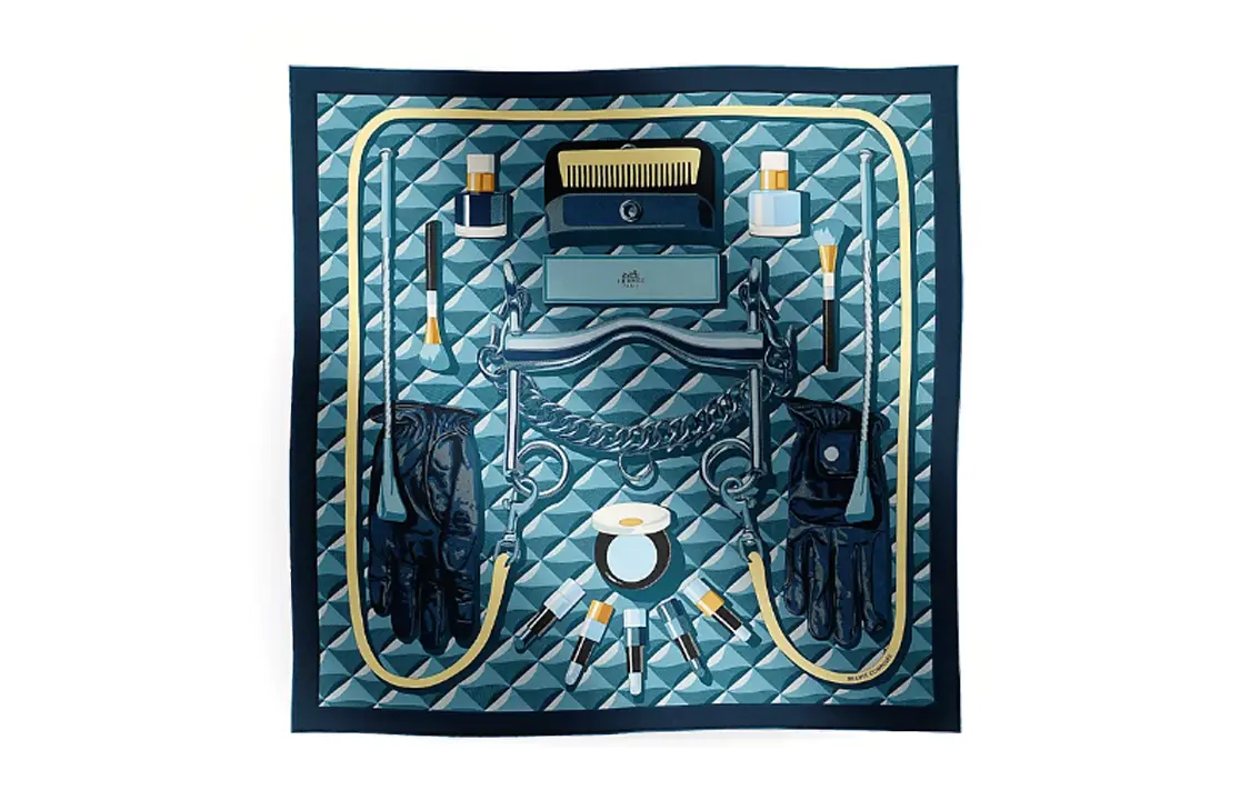 Шёлковый платок женский синий HERMES 
Шёлковый платок женский синий HERMES