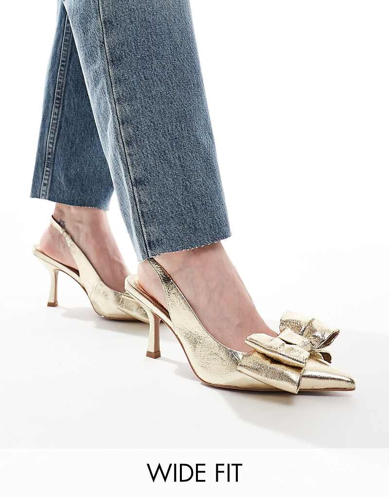 ASOS DESIGN – Sapphire – Золотые туфли на среднем каблуке с бантом, широкая посадка
ASOS DESIGN – Sapphire – Золотые туфли на среднем каблуке с бантом, широкая посадка