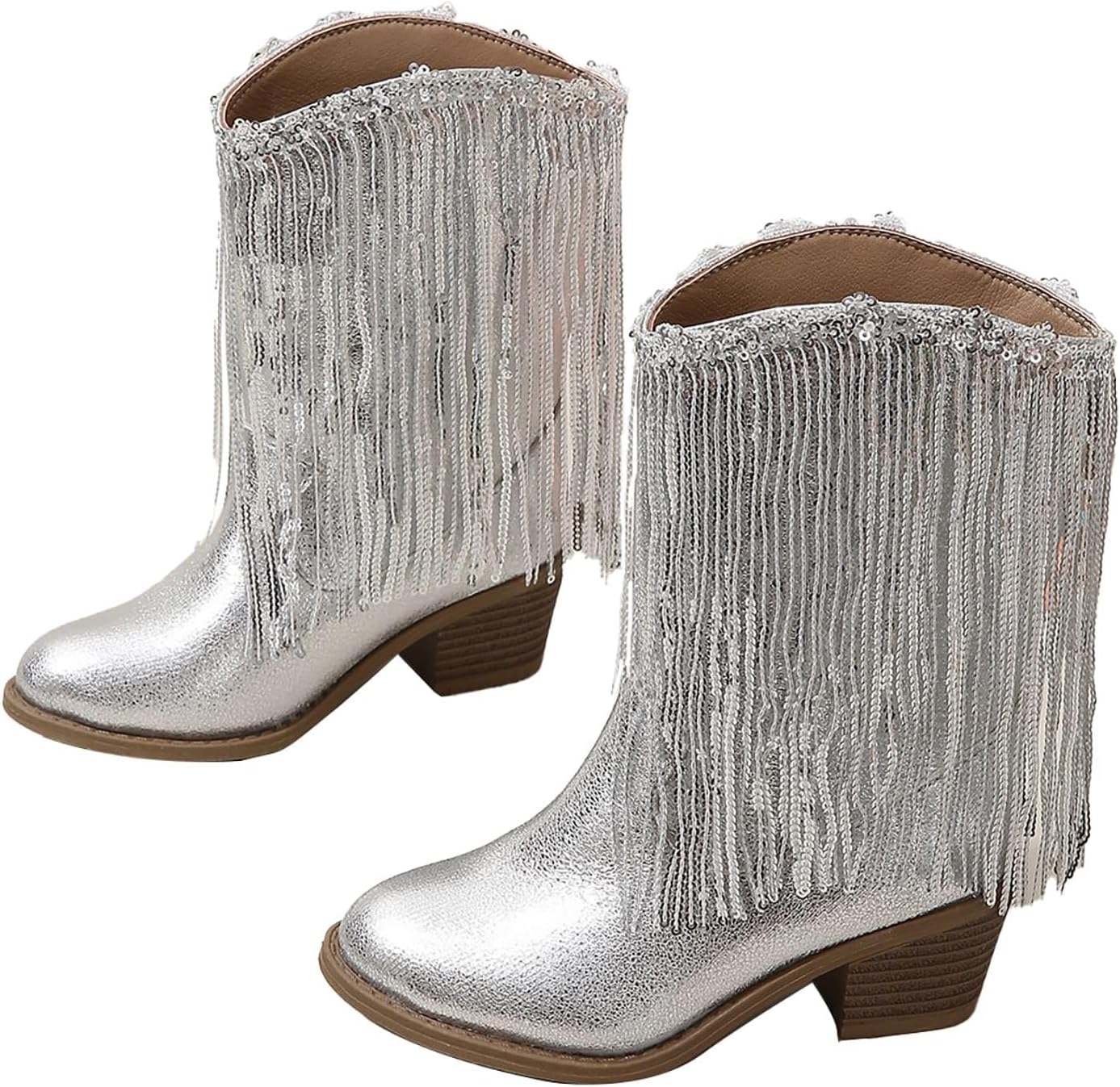 Детские ковбойские сапоги для девочек с бахромой, с западным дизайном, массивным каблуком, кисточками, средней голенью, с заостренным носком для верховой езды JEUROT, Silver
Детские ковбойские сапоги для девочек с бахромой, с западным дизайном, массивным каблуком, кисточками, средней голенью, с заостренным носком для верховой езды JEUROT, Silver