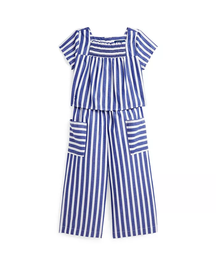 Комплект для девочек: укороченный топ и брюки в полоску (2 предмета) Polo Ralph Lauren, белый
Комплект для девочек: укороченный топ и брюки в полоску (2 предмета) Polo Ralph Lauren, белый