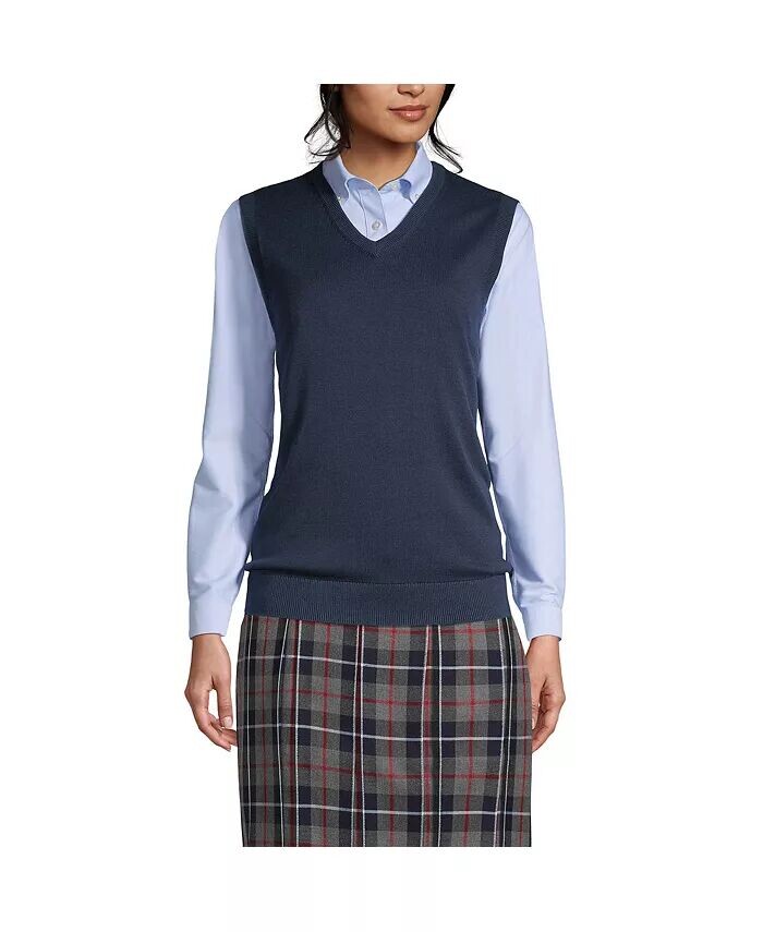 Женская школьная форма, хлопковый модальный свитер тонкого калибра, жилет Lands' End, синий
Женская школьная форма, хлопковый модальный свитер тонкого калибра, жилет Lands' End, синий