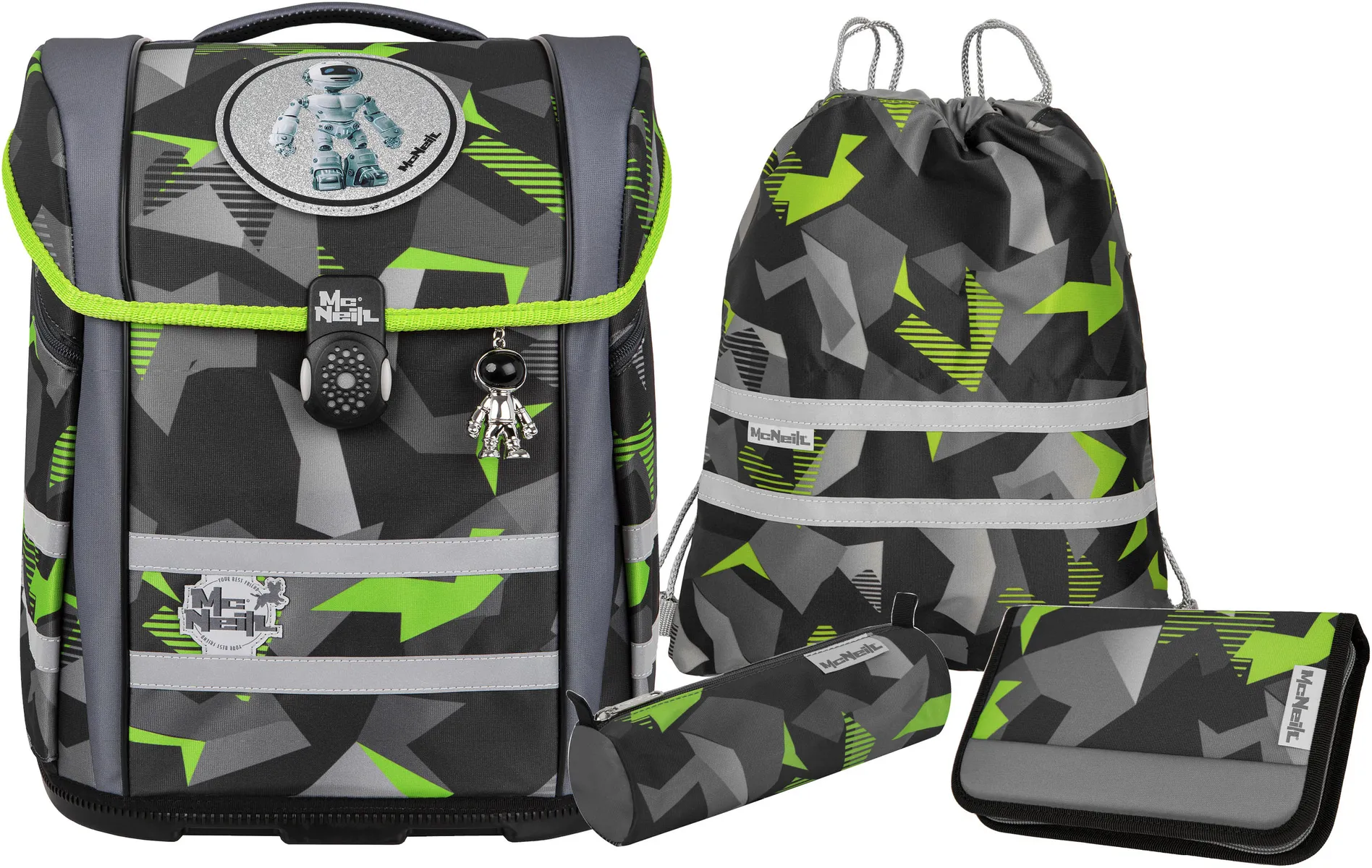 Школьная сумка McNeill "Perfecto, Techno", светоотражающие полосы на лямках, светоотражающие поверхности, включая пенал, спортивную сумку, рулончик для карандашей и магнит с мотивом, цвет Techno
Школьная сумка McNeill "Perfecto, Techno", светоотражающие полосы на лямках, светоотражающие поверхности, включая пенал, спортивную сумку, рулончик для карандашей и магнит с мотивом, цвет Techno