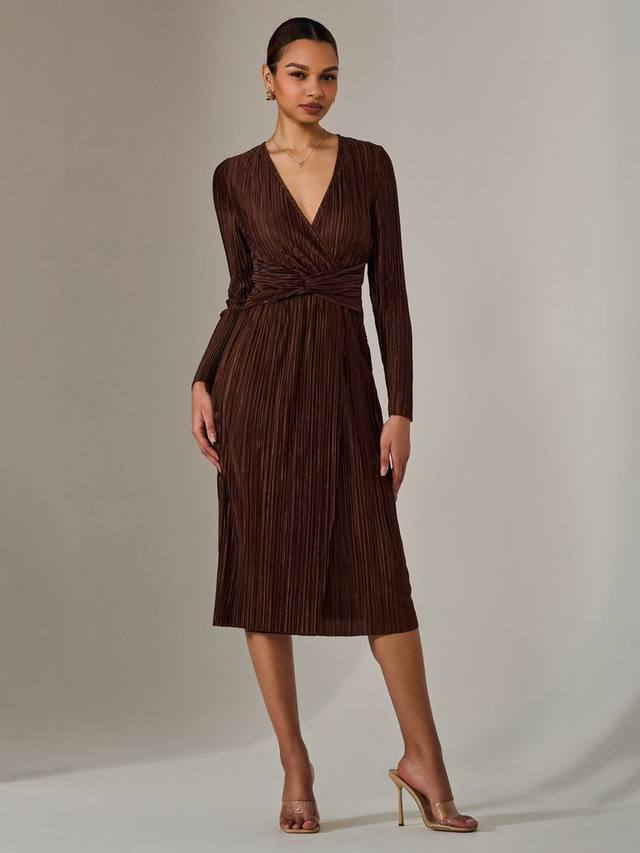 Миди-платье из плиссированной ткани с длинным рукавом Jolie Moi, коричневый 
Миди-платье из плиссированной ткани с длинным рукавом Jolie Moi, коричневый