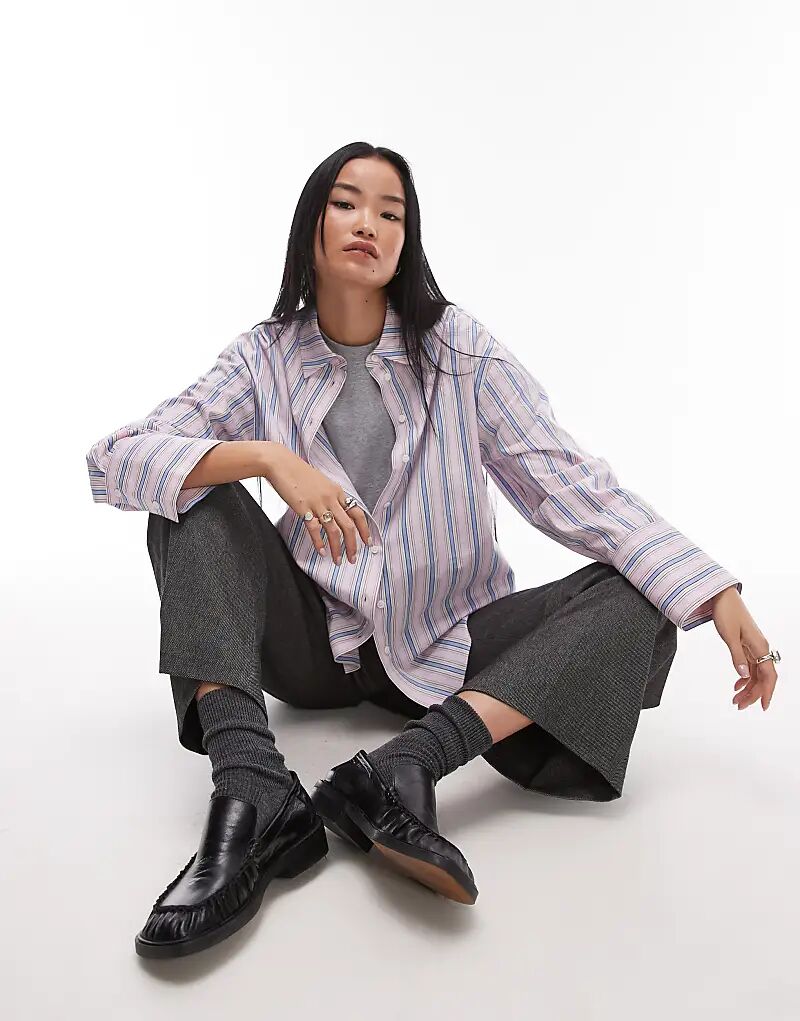 Рубашка оверсайз в розово-голубую полоску Topshop
Рубашка оверсайз в розово-голубую полоску Topshop