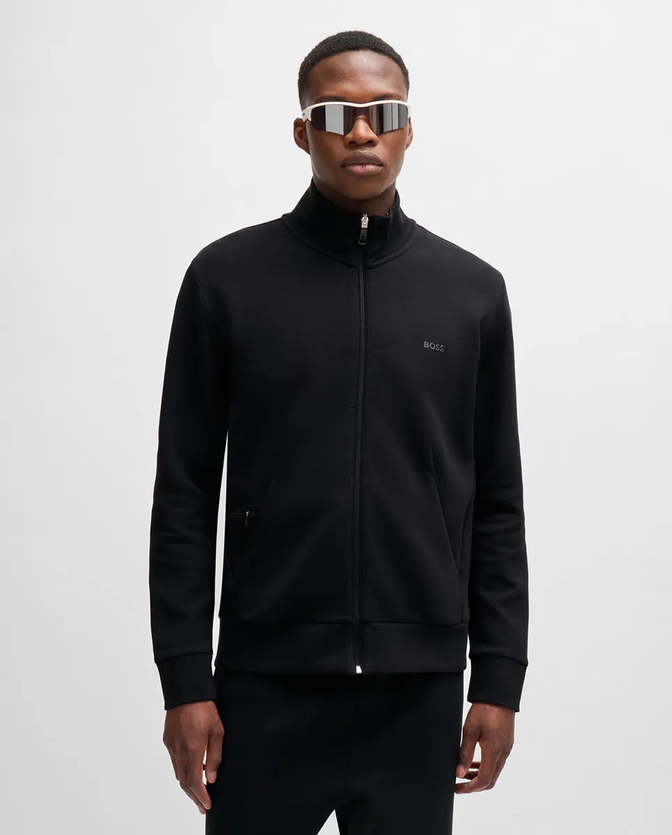 Толстовка из эластичного хлопка на молнии с принтом логотипа Boss, черный