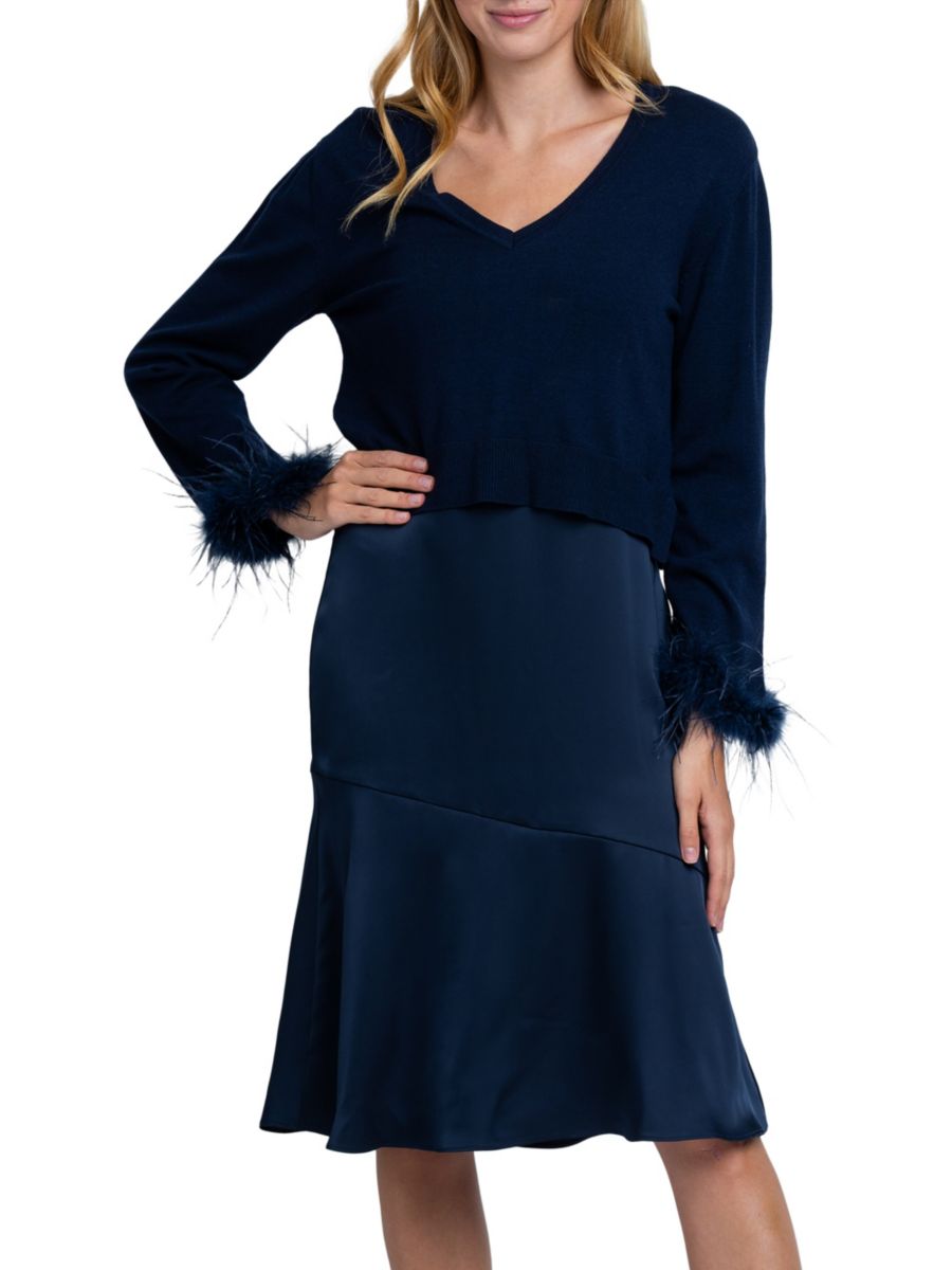 Платье-свитер с перьевыми манжетами Sam Edelman, темно-синий
Платье-свитер с перьевыми манжетами Sam Edelman, темно-синий