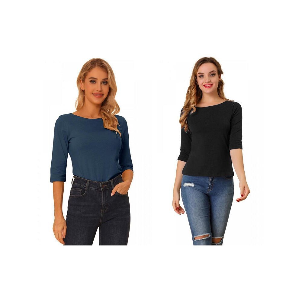 2 упаковки женских классических футболок узкого кроя с рукавами до локтя и вырезом «лодочка» ALLEGRA K, цвет Black Dark Blue
2 упаковки женских классических футболок узкого кроя с рукавами до локтя и вырезом «лодочка» ALLEGRA K, цвет Black Dark Blue