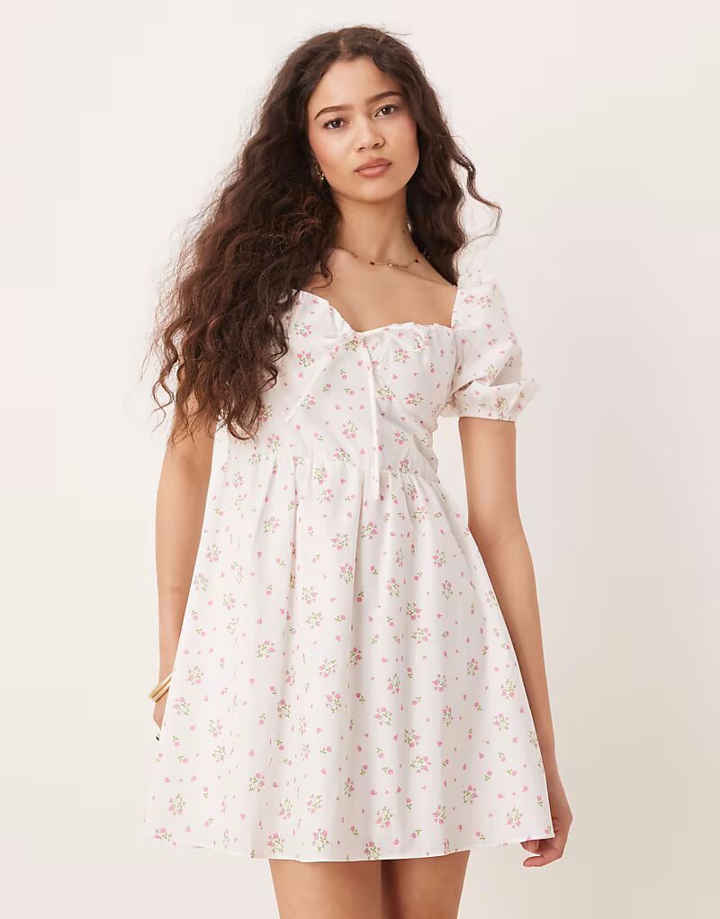 Гламурное мини-платье молочницы с рукавами-фонариками в розовом меланжевом цветочном узоре Glamorous 
Гламурное мини-платье молочницы с рукавами-фонариками в розовом меланжевом цветочном узоре Glamorous