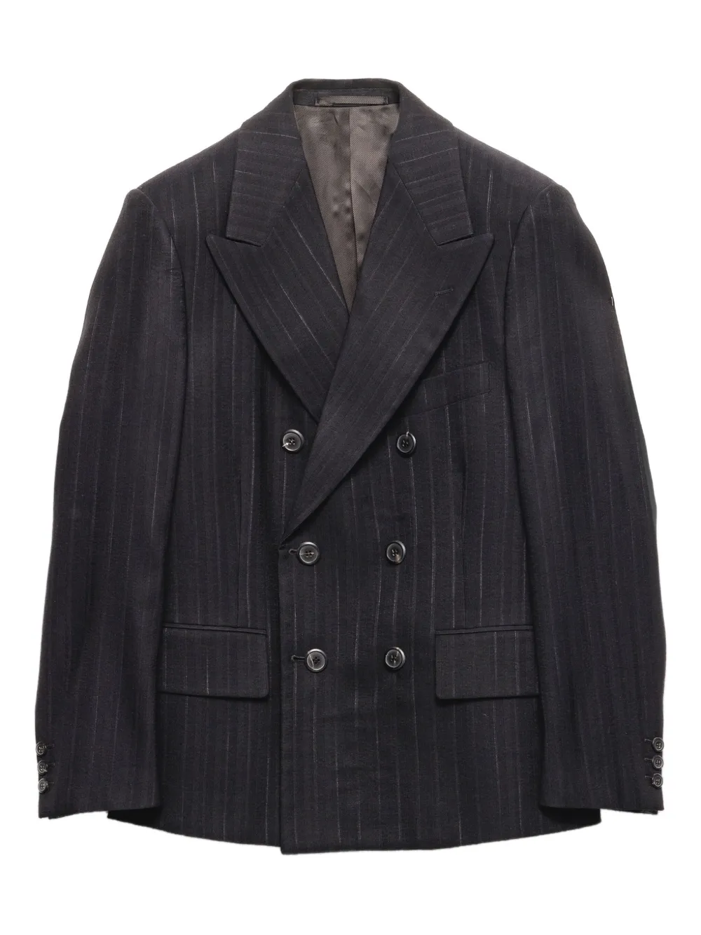 Пиджак в тонкую полоску с заостренными лацканами Prada, черный
Пиджак в тонкую полоску с заостренными лацканами Prada, черный