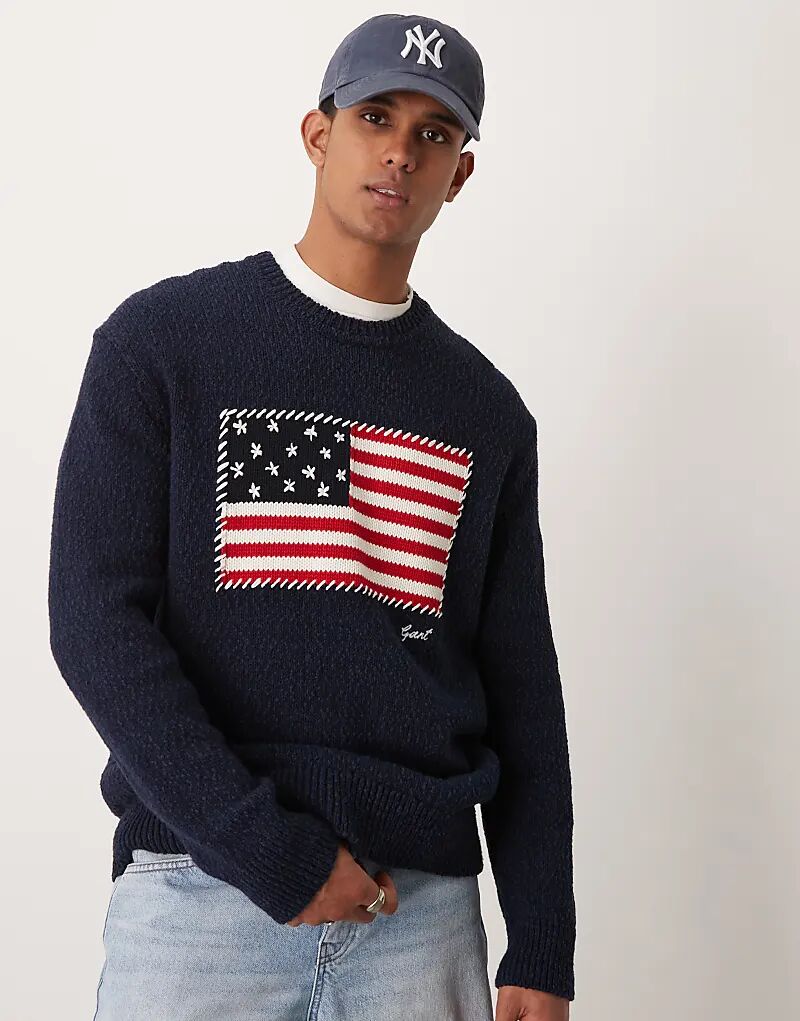 Вязаный джемпер с логотипом и флагом в темно-синем цвете Gant
Вязаный джемпер с логотипом и флагом в темно-синем цвете Gant
