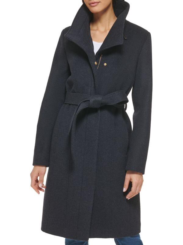 Пальто Cole Haan из смесовой шерсти с поясом, темно-коричневый 
Пальто Cole Haan из смесовой шерсти с поясом, темно-коричневый