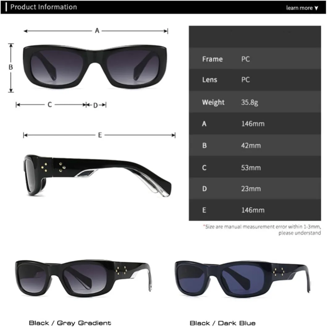 Солнцезащитные очки в стиле панк с прямоугольными заклепками для мужчин, винтажные женские солнцезащитные очки с защитой от УФ-излучения UV400 TVTBBVV, Black Gray
Солнцезащитные очки в стиле панк с прямоугольными заклепками для мужчин, винтажные женские солнцезащитные очки с защитой от УФ-излучения UV400 TVTBBVV, Black Gray