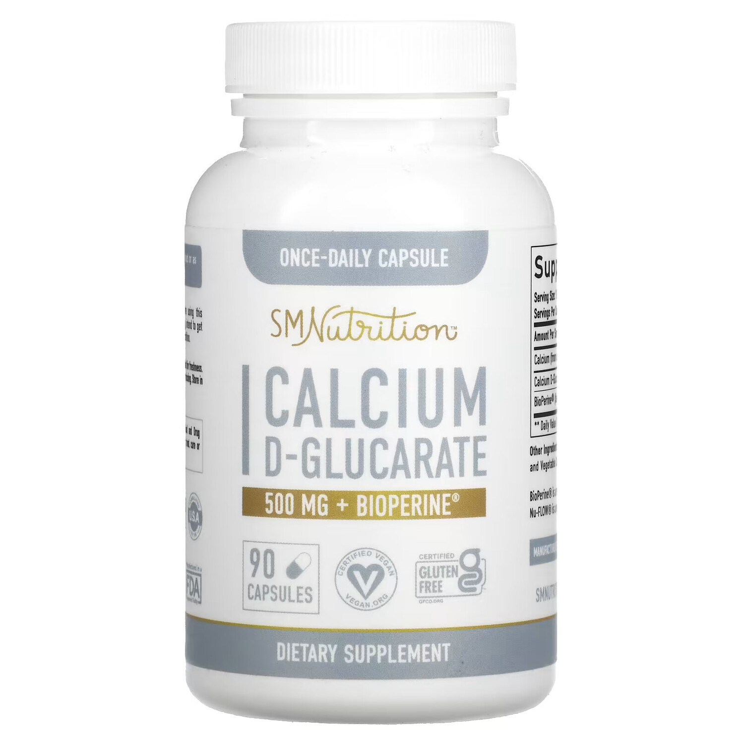 SMNutrition, Calcium D-Glucarate + BioPerine, 500 mg, 90 Capsules
SMNutrition, Calcium D-Glucarate + BioPerine, 500 mg, 90 Capsules