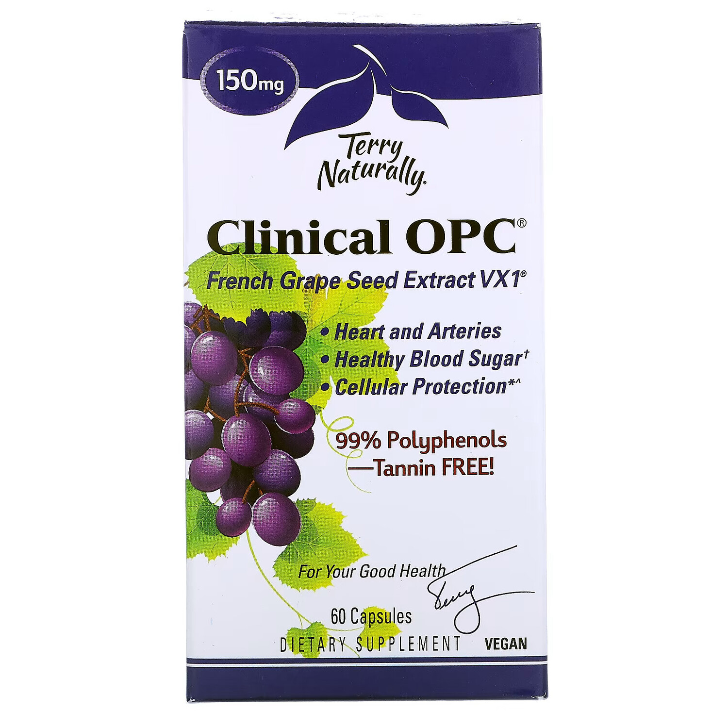 Terry Naturally, Clinical OPC, 150 мг, 60 капсул
Terry Naturally, Clinical OPC, 150 мг, 60 капсул