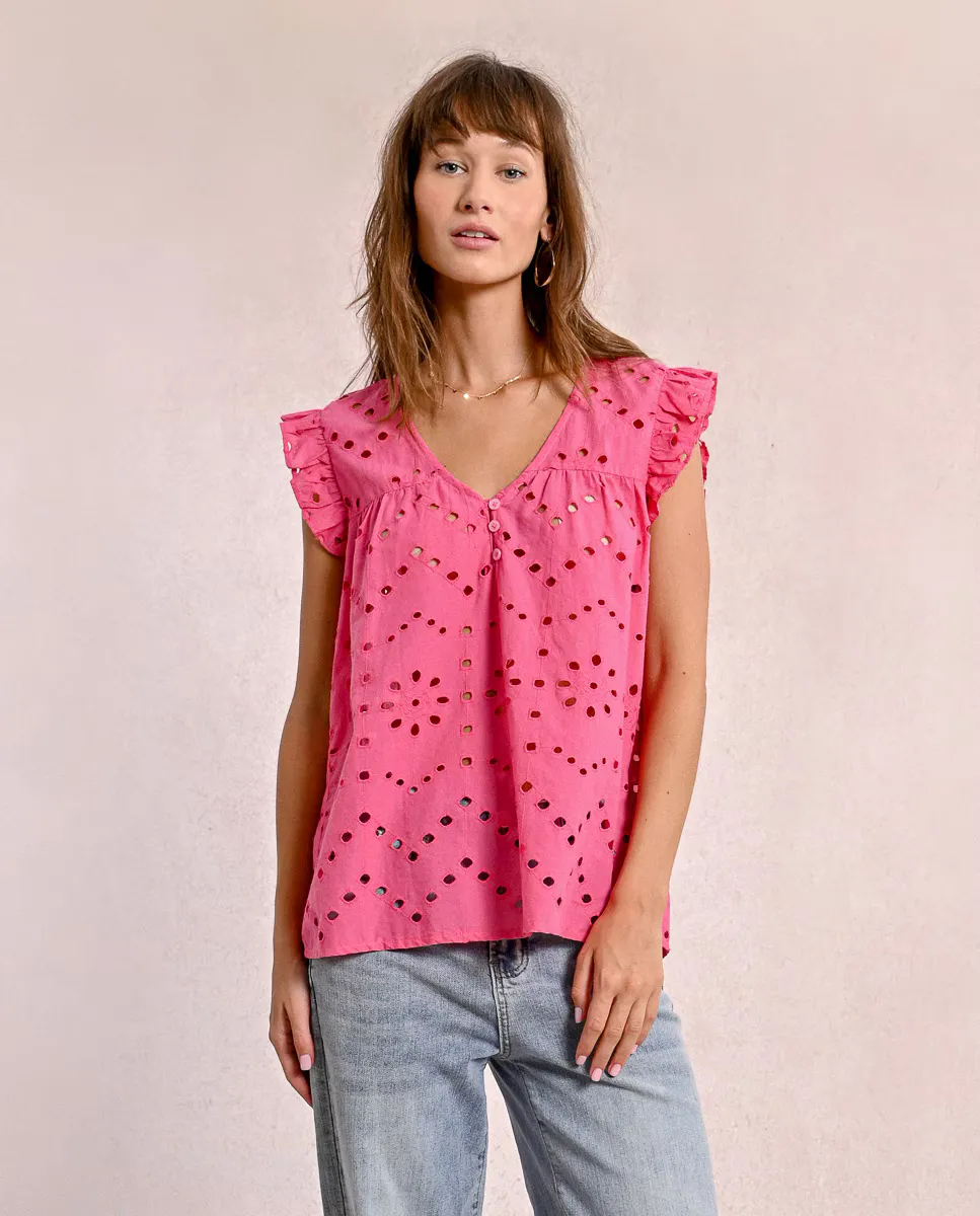 Ажурный женский топ с V-образным вырезом Molly Bracken, розовый 
Ажурный женский топ с V-образным вырезом Molly Bracken, розовый