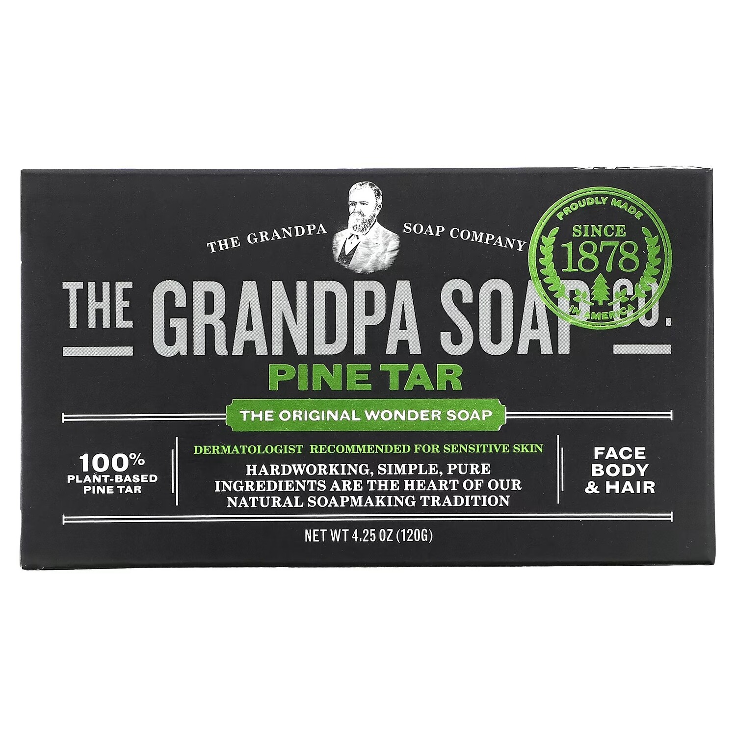 The Grandpa Soap Co., Мыло для лица, тела и волос, хвойная смола, 120 г
The Grandpa Soap Co., Мыло для лица, тела и волос, хвойная смола, 120 г