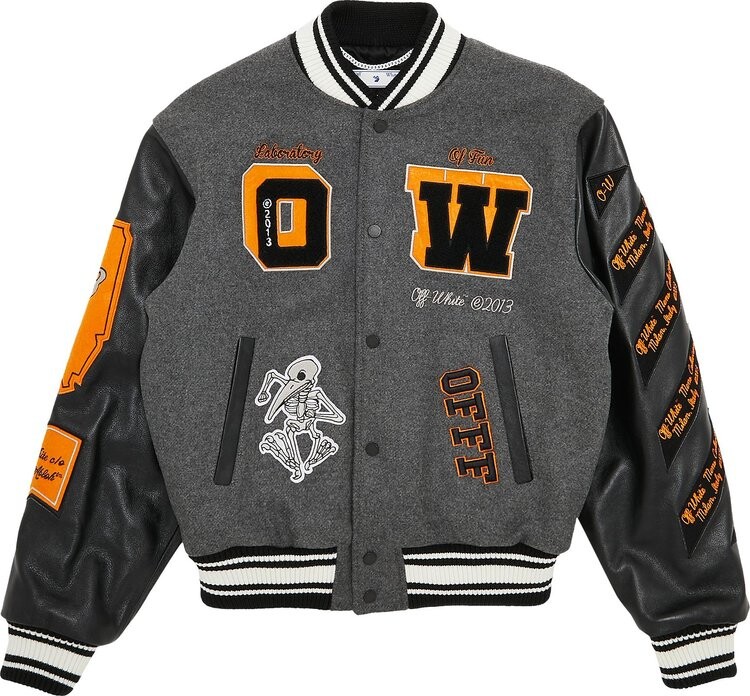 Куртка Off-White Leather Varsity Jacket Medium Grey/Multicolor, серый 
Куртка Off-White Leather Varsity Jacket Medium Grey/Multicolor, серый