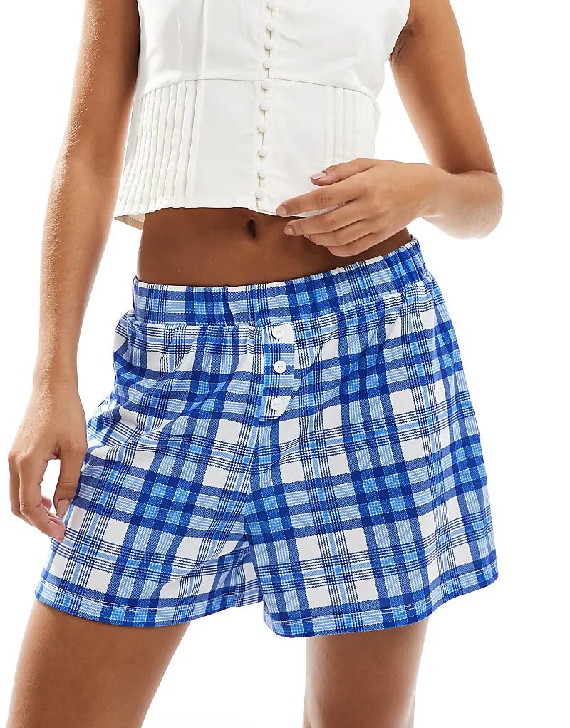 Шорты-боксеры в клетку темно-синего цвета ASOS DESIGN 
Шорты-боксеры в клетку темно-синего цвета ASOS DESIGN