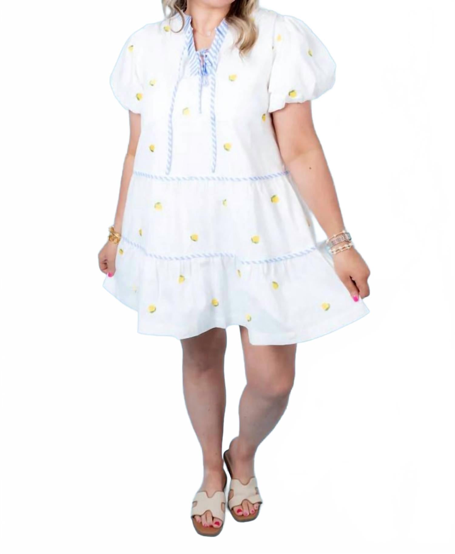 Лимонный хлопковый мини-сарафан в бело-голубом цвете &merci
Лимонный хлопковый мини-сарафан в бело-голубом цвете &merci