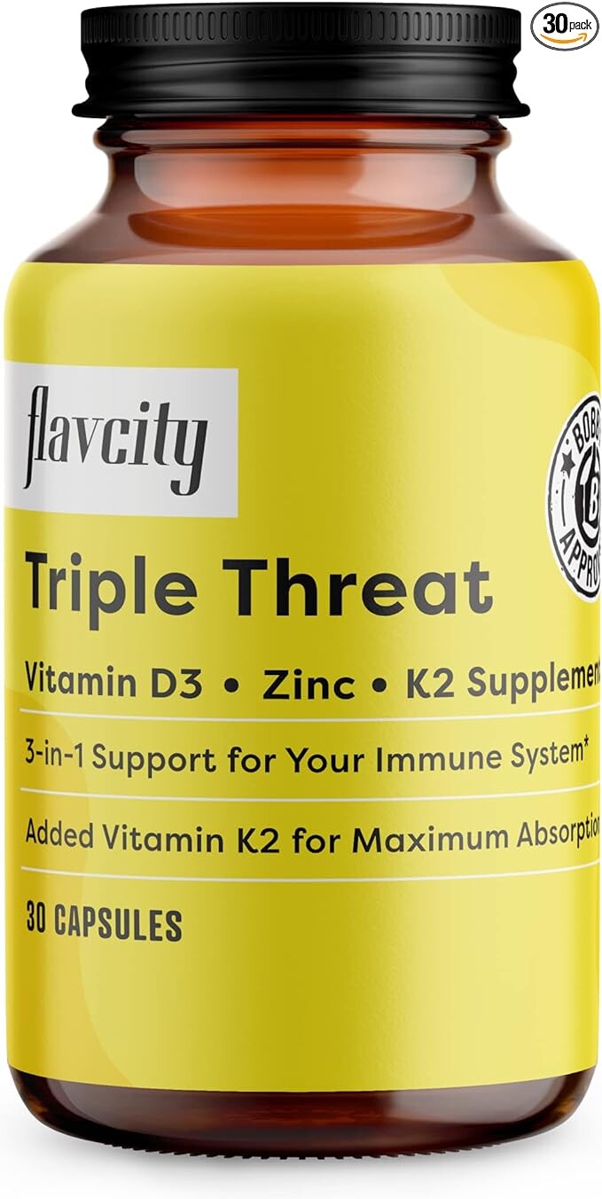 FlavCity Добавка с витамином D, Triple Threat — Добавка 3-в-1 для поддержки иммунитета — 30 капсул
FlavCity Добавка с витамином D, Triple Threat — Добавка 3-в-1 для поддержки иммунитета — 30 капсул