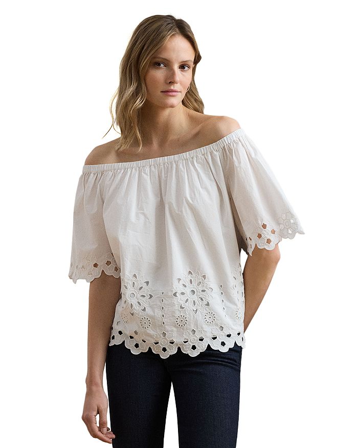 Блузка из хлопка с открытыми плечами и ажурными вставками Ralph Lauren, белый
Блузка из хлопка с открытыми плечами и ажурными вставками Ralph Lauren, белый