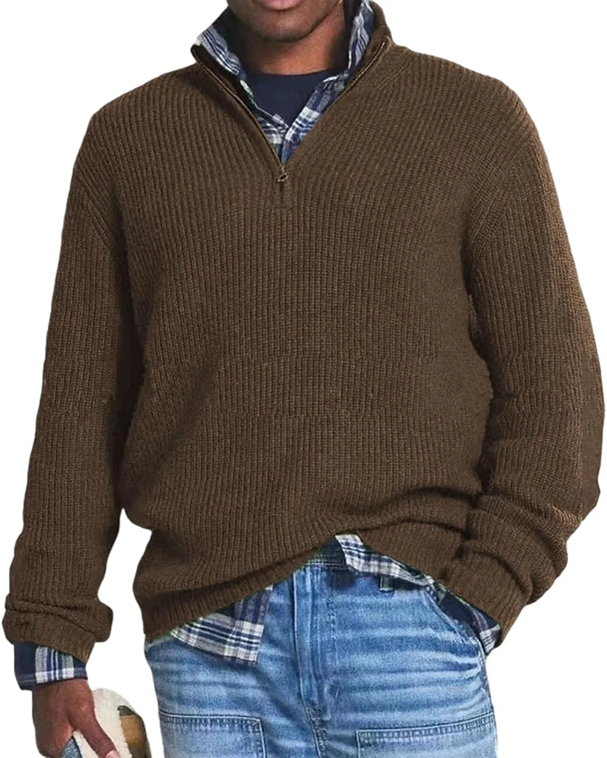 Мужской свитер с четвертью молнии и воротником-стойкой, рифленый, повседневный
Мужской свитер с четвертью молнии и воротником-стойкой, рифленый, повседневный