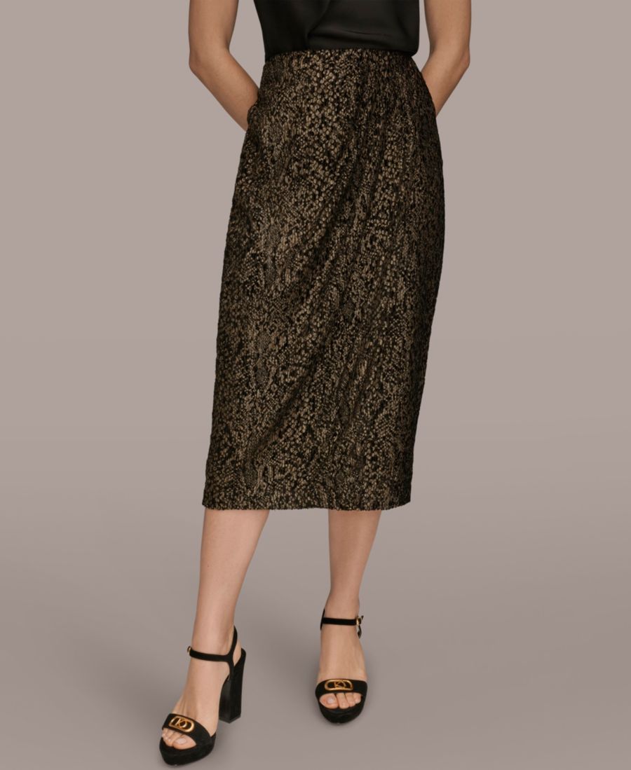 Женская юбка с имитацией запаха и металлизированным вытравленным рисунком Donna Karan New York, Black/Gold
Женская юбка с имитацией запаха и металлизированным вытравленным рисунком Donna Karan New York, Black/Gold