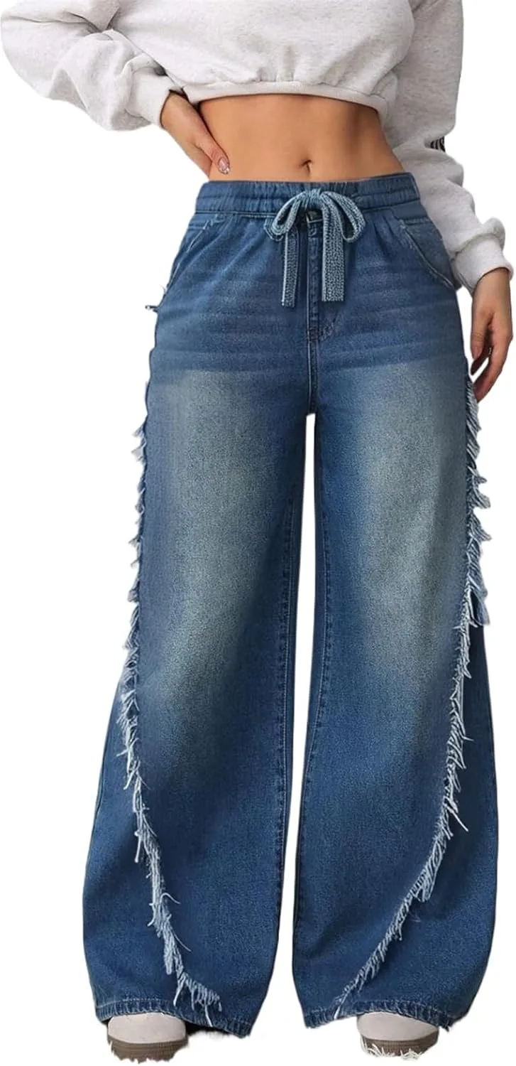 Женские джинсы с завязками и широкими штанинами CaniBtr
Женские джинсы с завязками и широкими штанинами CaniBtr