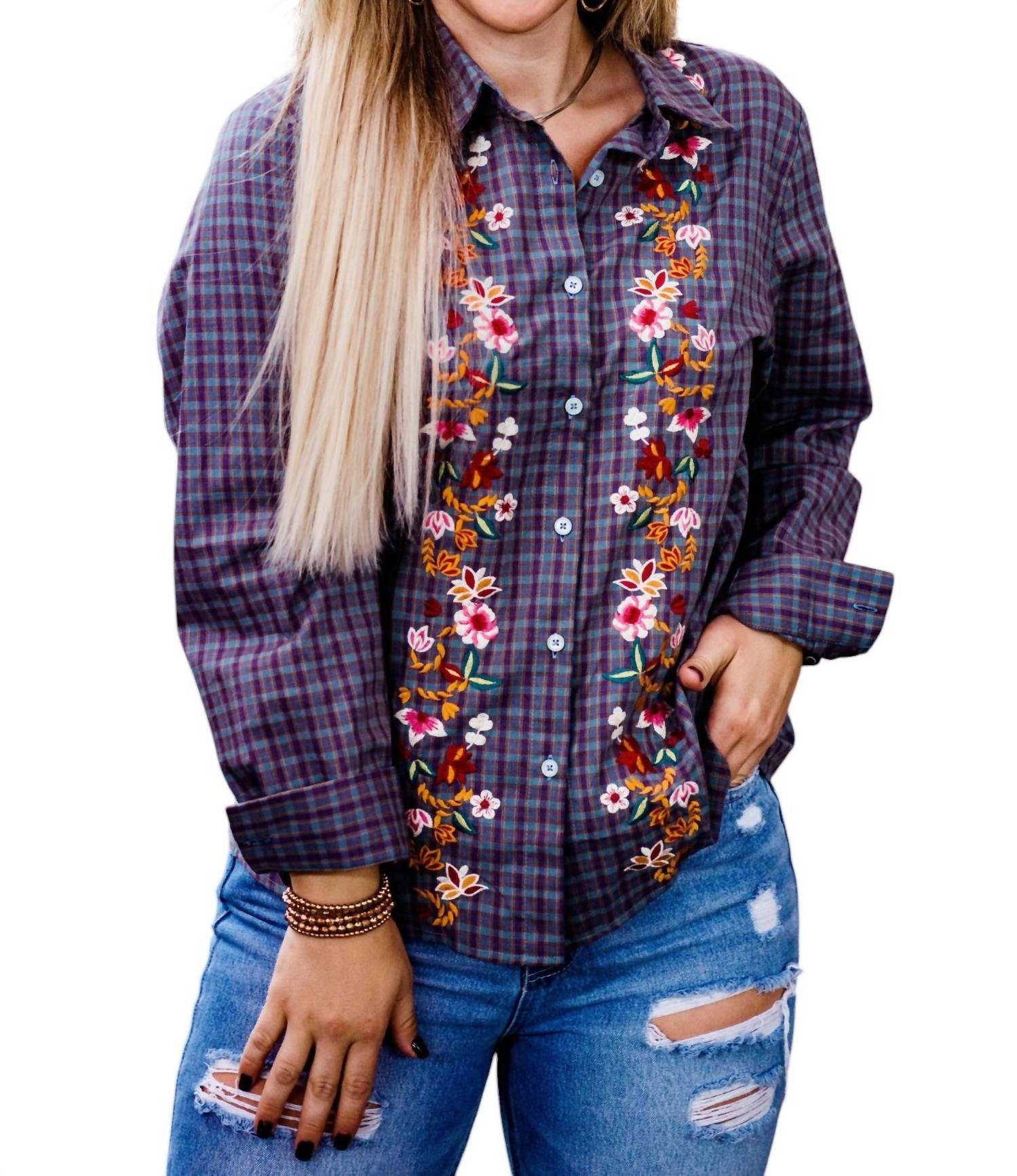 Вышитая клетчатая рубашка в сине-многоцветной гамме Layerz Clothing 
Вышитая клетчатая рубашка в сине-многоцветной гамме Layerz Clothing