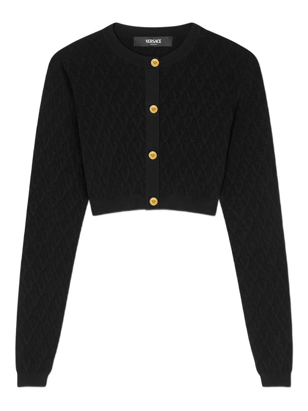 Укороченный кардиган с геометричным узором Versace, черный
Укороченный кардиган с геометричным узором Versace, черный