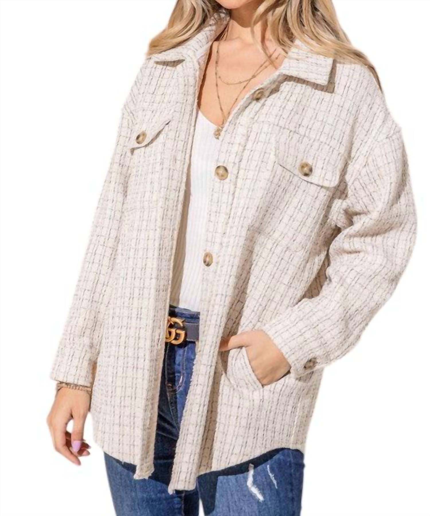 Твидовая жакет Be Alright бежевого цвета And The Why
Твидовая жакет Be Alright бежевого цвета And The Why