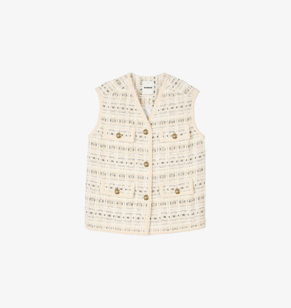 Твидовый жакет без рукавов с V-образным вырезом Sandro, цвет naturels 
Твидовый жакет без рукавов с V-образным вырезом Sandro, цвет naturels