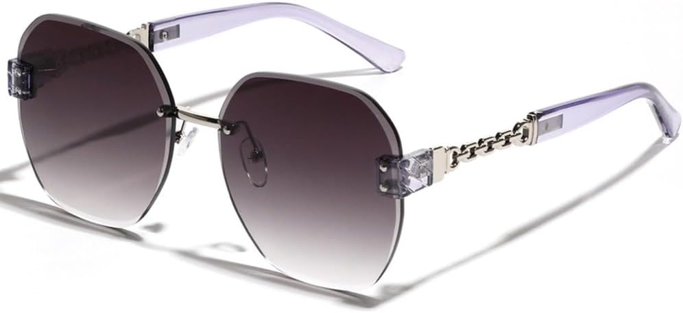 Модные солнцезащитные очки без оправы с изысканной цепочкой для мужчин и женщин, большие солнцезащитные очки с бриллиантовой отделкой, защита от УФ-излучения UV400 HVTVTLA, Purple Grey
Модные солнцезащитные очки без оправы с изысканной цепочкой для мужчин и женщин, большие солнцезащитные очки с бриллиантовой отделкой, защита от УФ-излучения UV400 HVTVTLA, Purple Grey