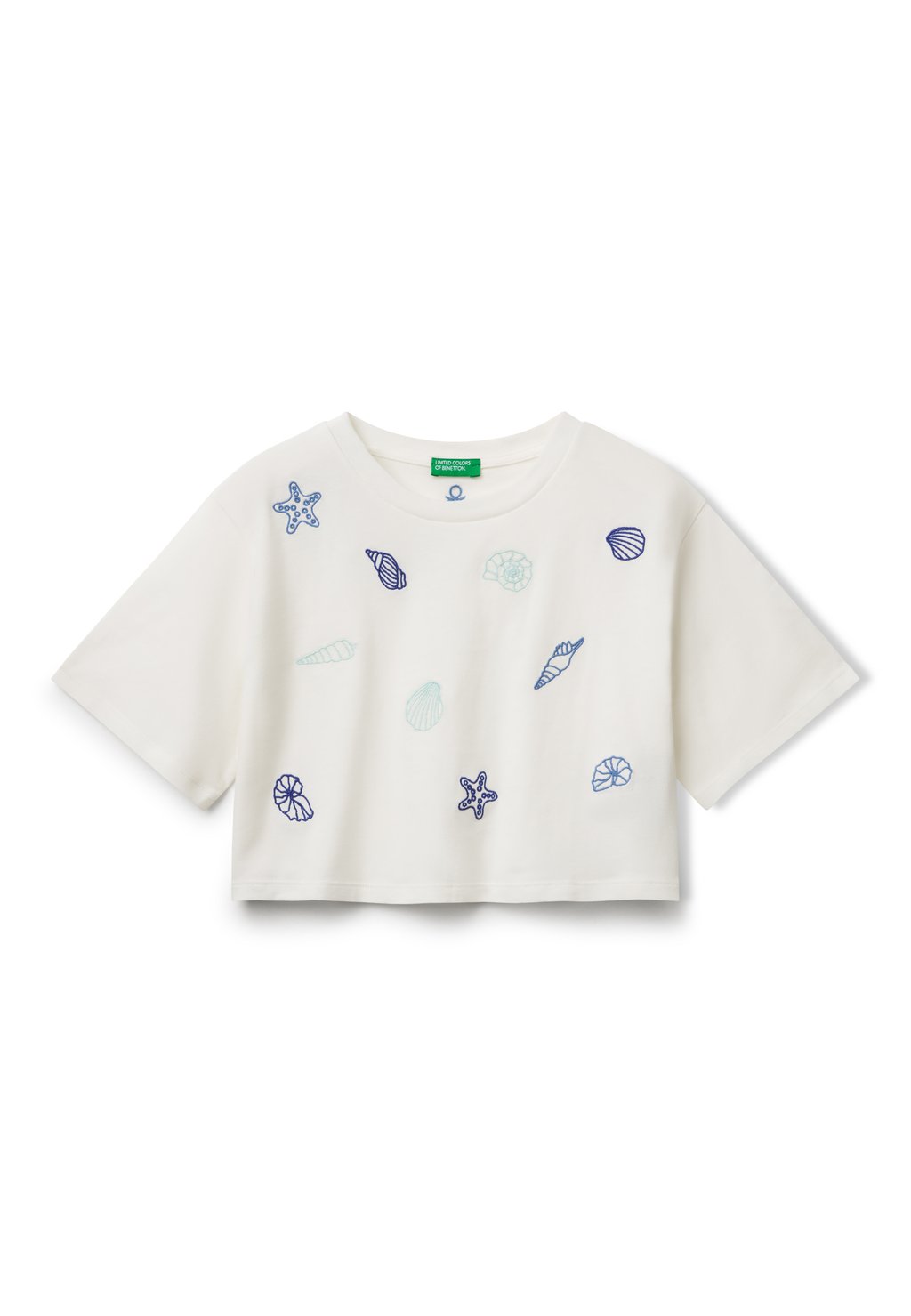 Базовая футболка WITH SHELL EMBROIDERY United Colors of Benetton, белый 
Базовая футболка WITH SHELL EMBROIDERY United Colors of Benetton, белый
