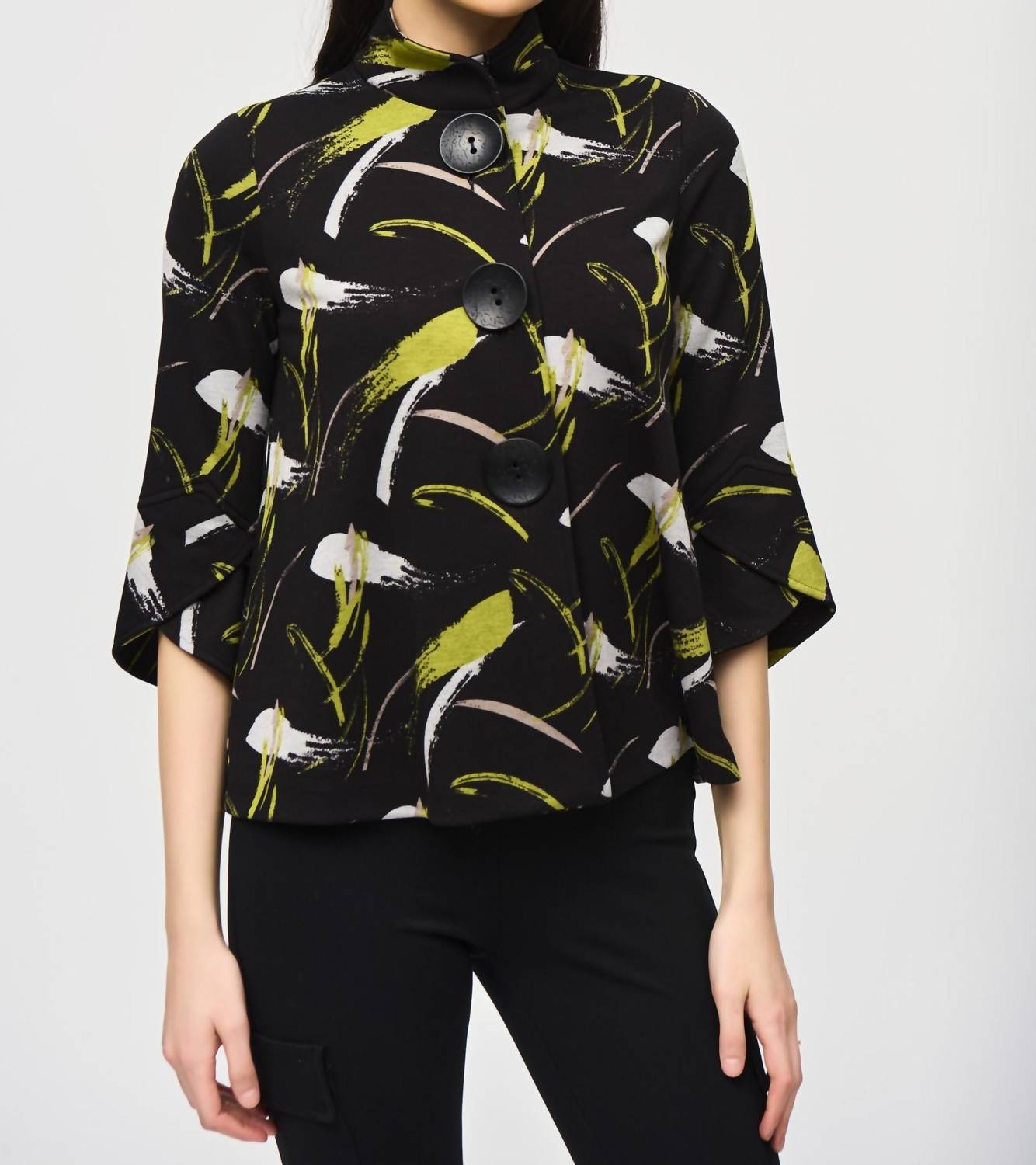 Черно-разноцветная вязаная куртка с принтом мазками кисти Joseph Ribkoff 
Черно-разноцветная вязаная куртка с принтом мазками кисти Joseph Ribkoff