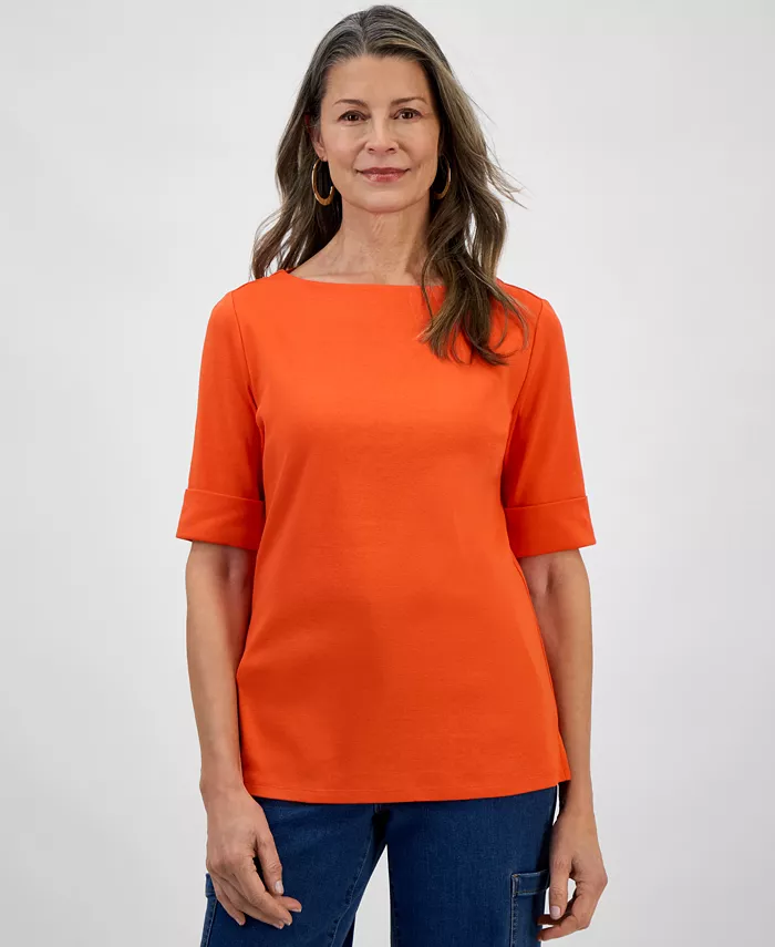 Женский хлопковый топ с вырезом-лодочкой и рукавами до локтя, PXS-4X Style & Co
Женский хлопковый топ с вырезом-лодочкой и рукавами до локтя, PXS-4X Style & Co