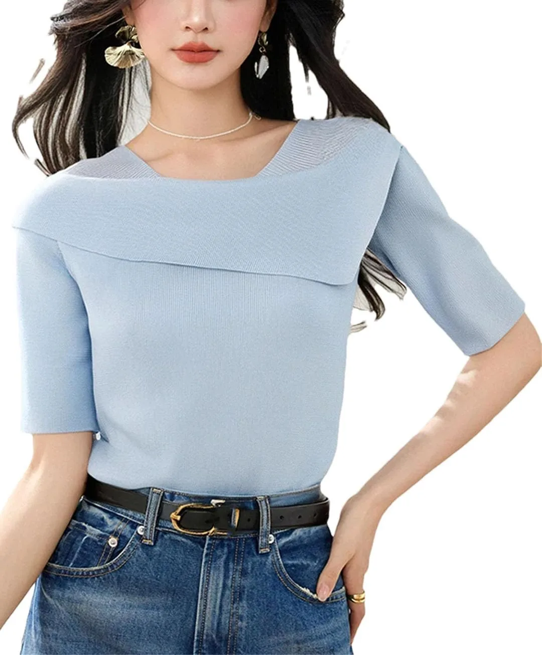 Женская футболка с V-образным вырезом и коротким рукавом
Женская футболка с V-образным вырезом и коротким рукавом